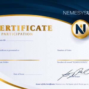 Maketa certifikátu NemesysUnit (predná strana)